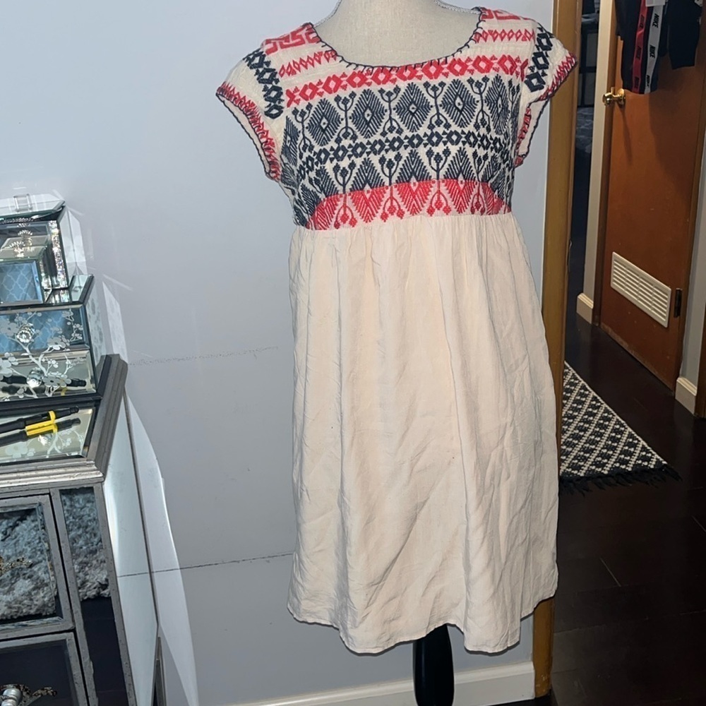 Anthropologie Edme & Esyllte Petra Swing Dress Cream Embroidered Design Medium